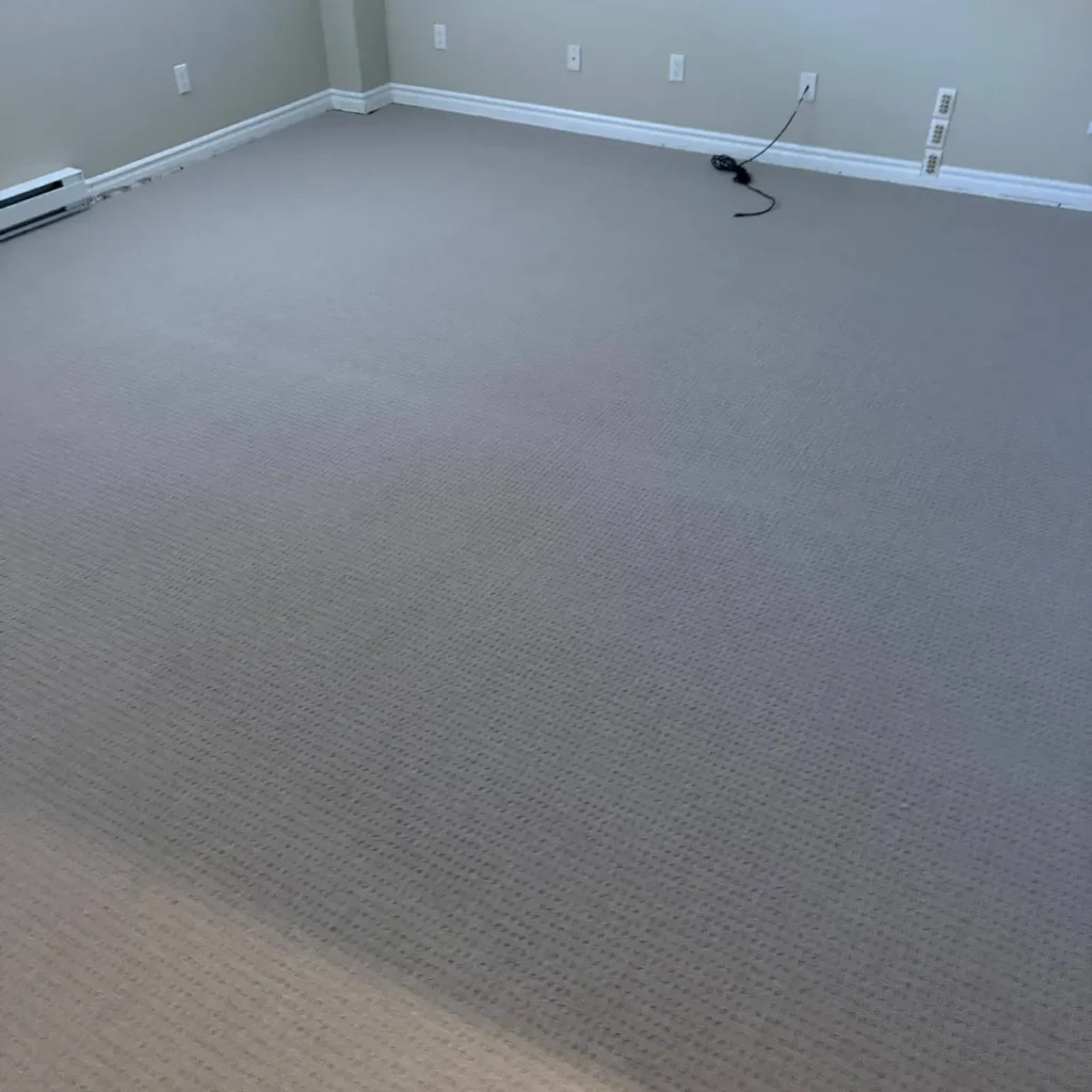 Basement room with grey patterned loop carpet